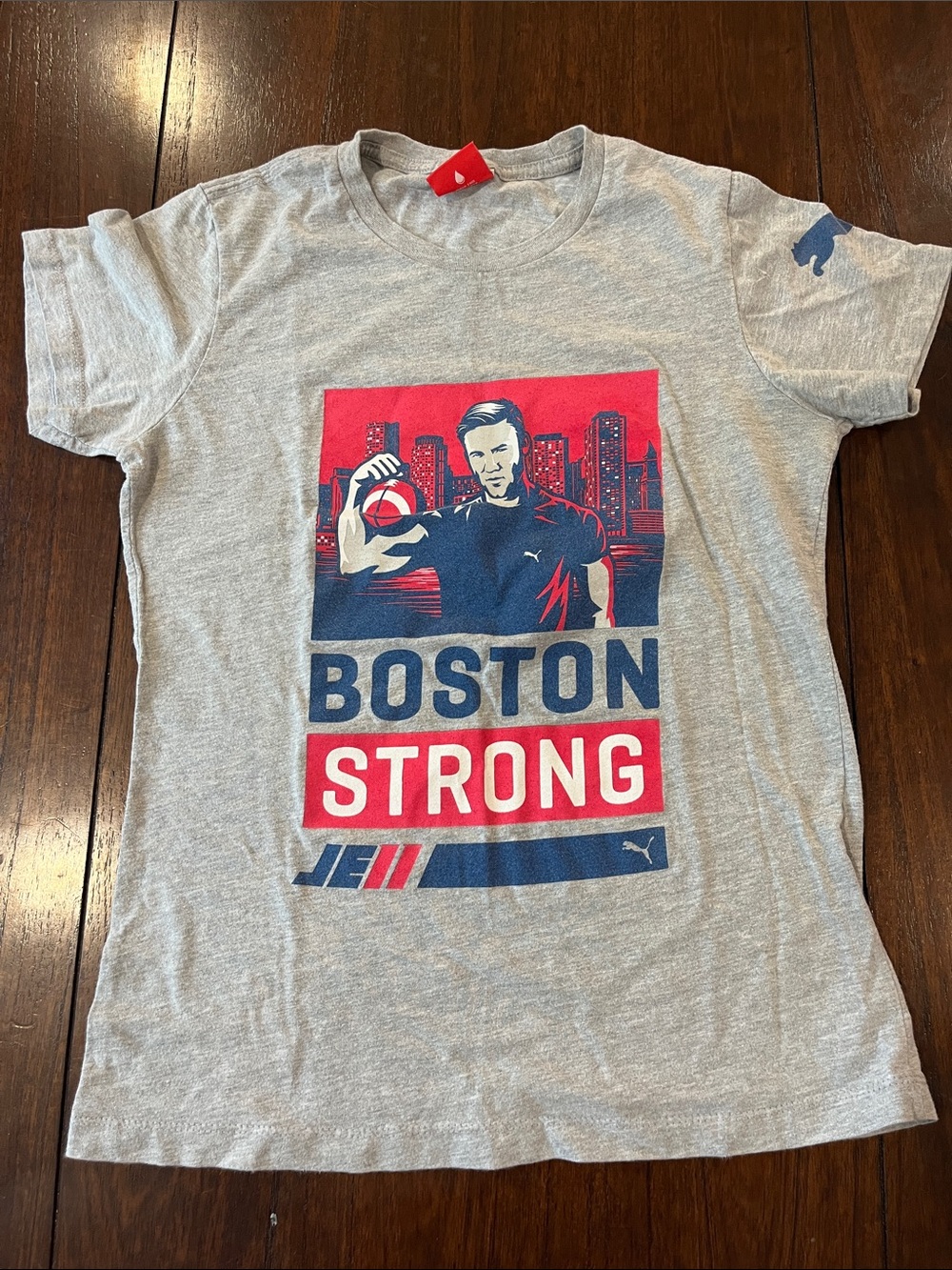 Puma Men’s Gray Graphic 'Boston Strong' Tee with Red & Navy Print